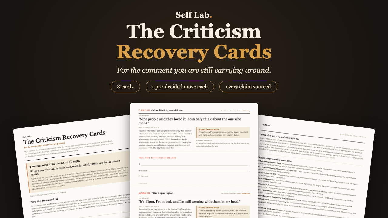 The Criticism Recovery Cards — sample pages